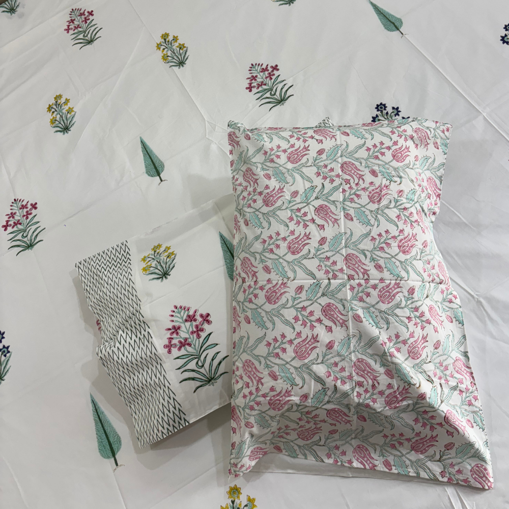 Kashmiri Garden Hand Block Cotton Bedsheet