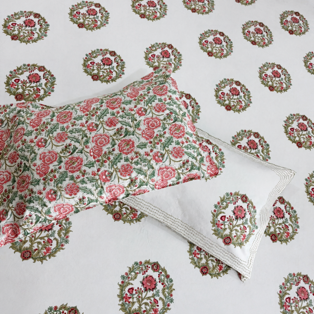 Pink City Mandal Hand Block Cotton Bedsheet