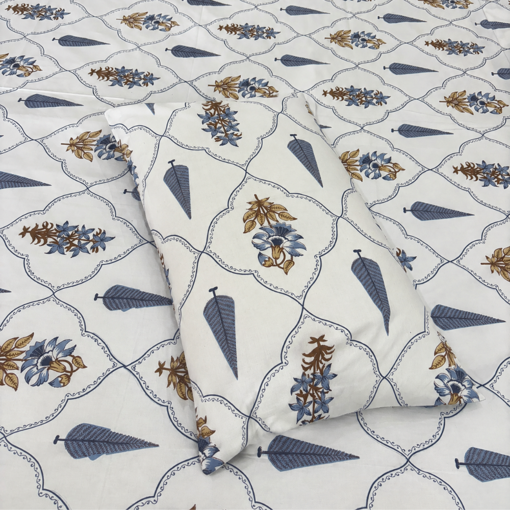 Blue Courtyard Block Print Cotton Bedsheet