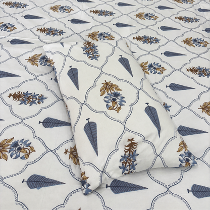 Blue Courtyard Block Print Cotton Bedsheet