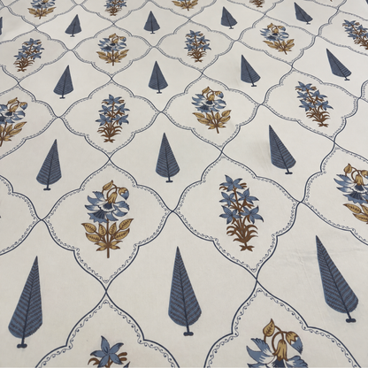 Blue Courtyard Block Print Cotton Bedsheet