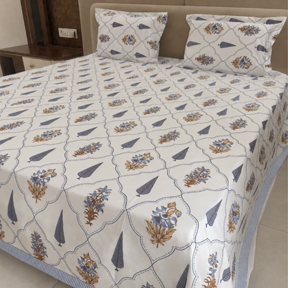 Blue Courtyard Block Print Cotton Bedsheet