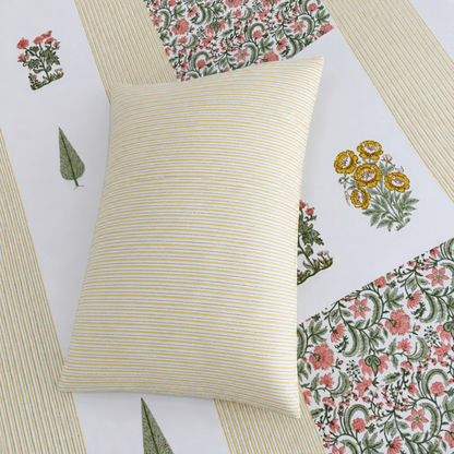 Gulmohar & Stripe Hand Block Cotton Bedsheet
