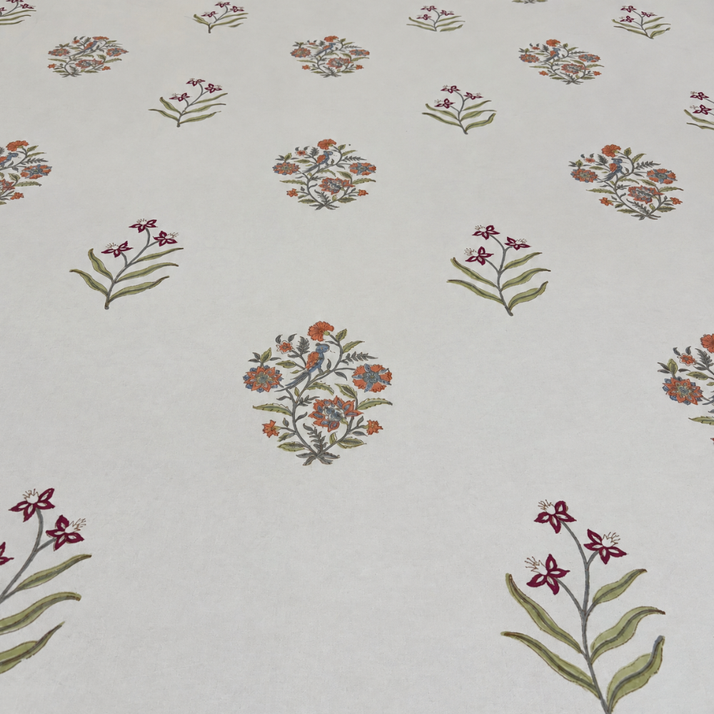 Ivory Garden Hand Block Cotton Bedsheet