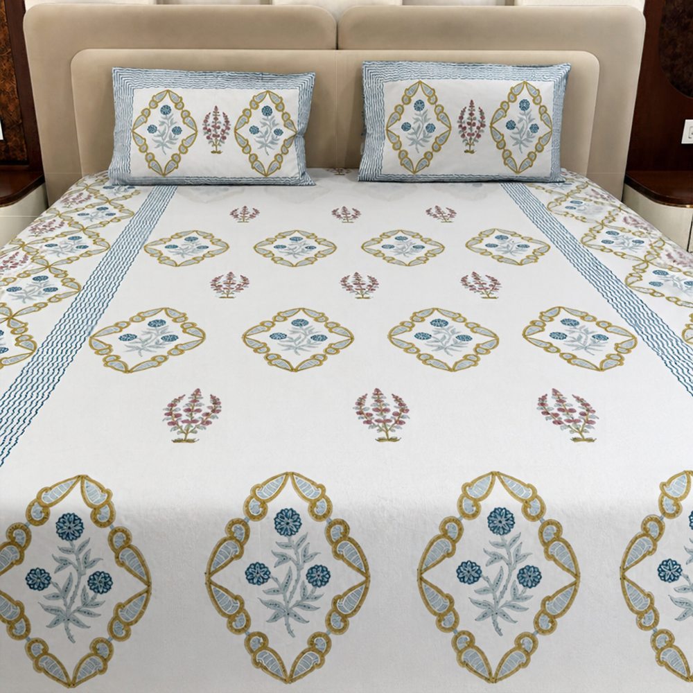 Jharokha Bagh Hand Block Cotton Bedsheet