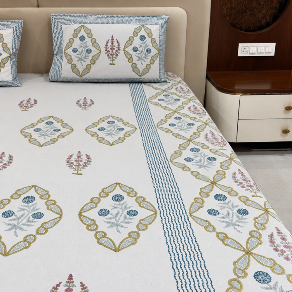 Jharokha Bagh Hand Block Cotton Bedsheet