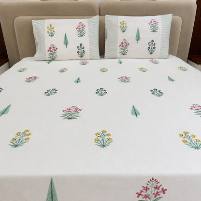 Kashmiri Garden Hand Block Cotton Bedsheet