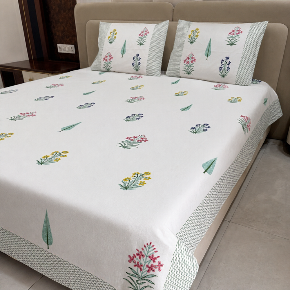 Kashmiri Garden Hand Block Cotton Bedsheet