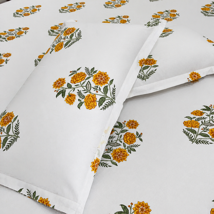 Marigold Yellow Block Print Cotton Bedsheet
