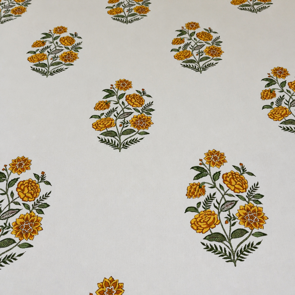 Marigold Yellow Block Print Cotton Bedsheet
