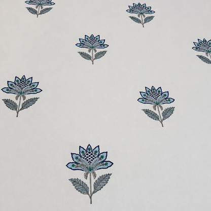 Padmini Blue Lotus Hand Block Cotton Bedsheet