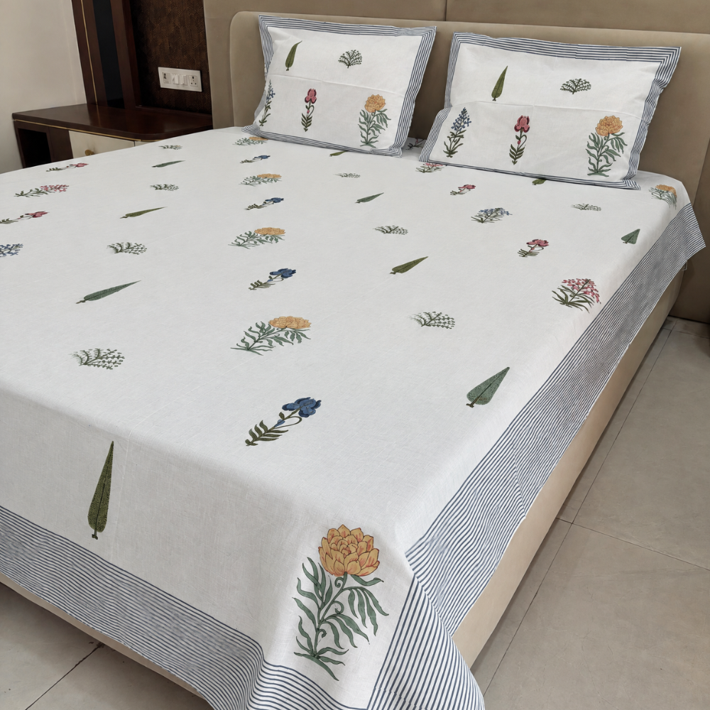 Phoolwari Hand Block Cotton Bedsheet