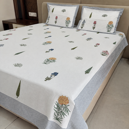 Phoolwari Hand Block Cotton Bedsheet