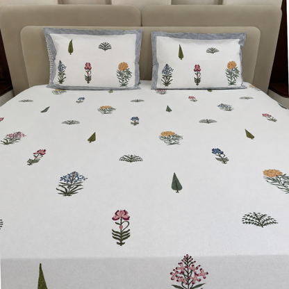 Phoolwari Hand Block Cotton Bedsheet