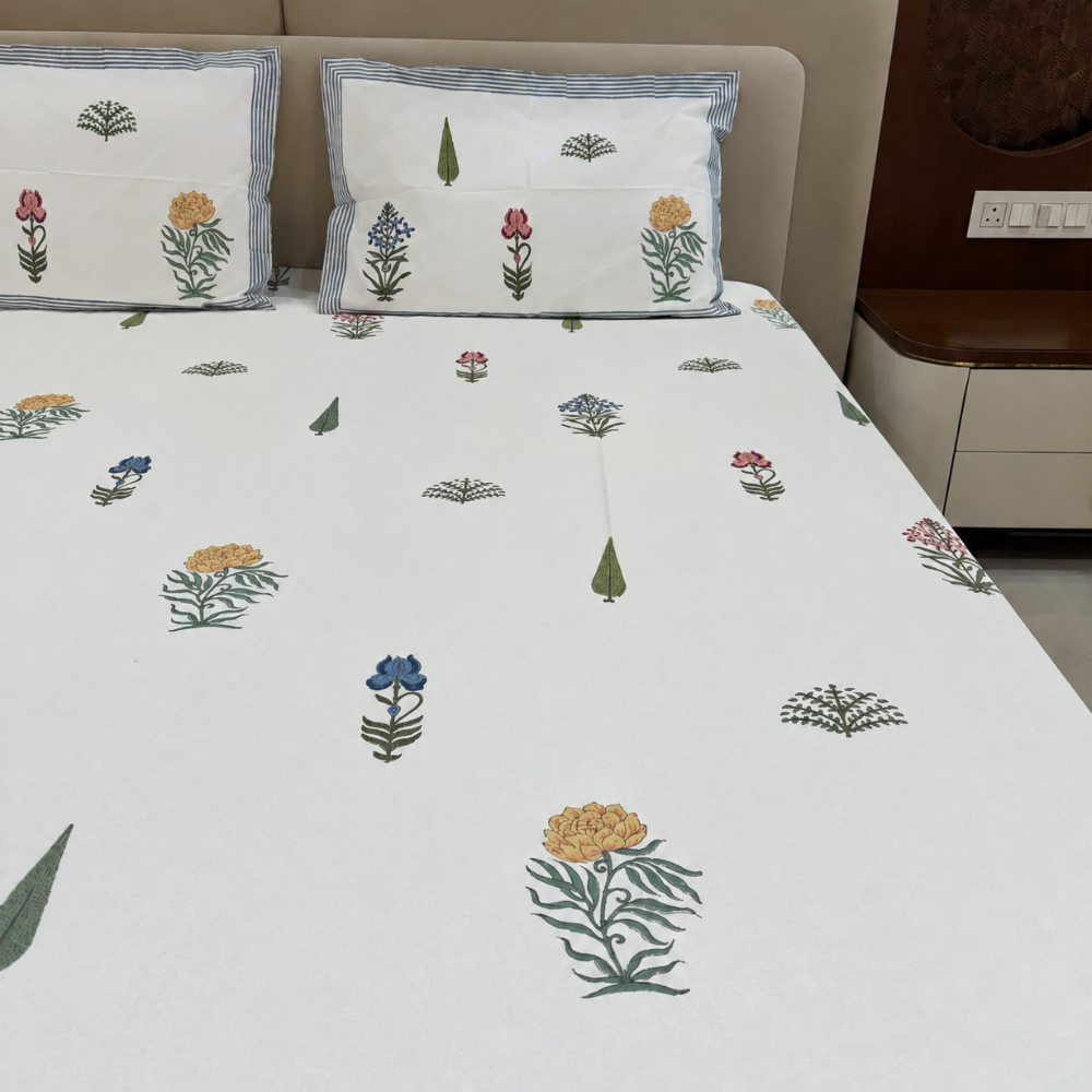 Phoolwari Hand Block Cotton Bedsheet