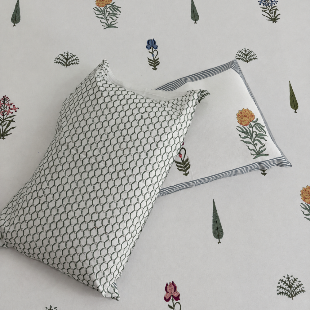 Phoolwari Hand Block Cotton Bedsheet
