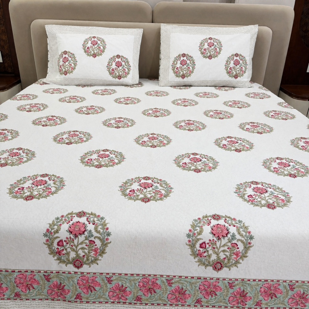 Pink City Mandal Hand Block Cotton Bedsheet
