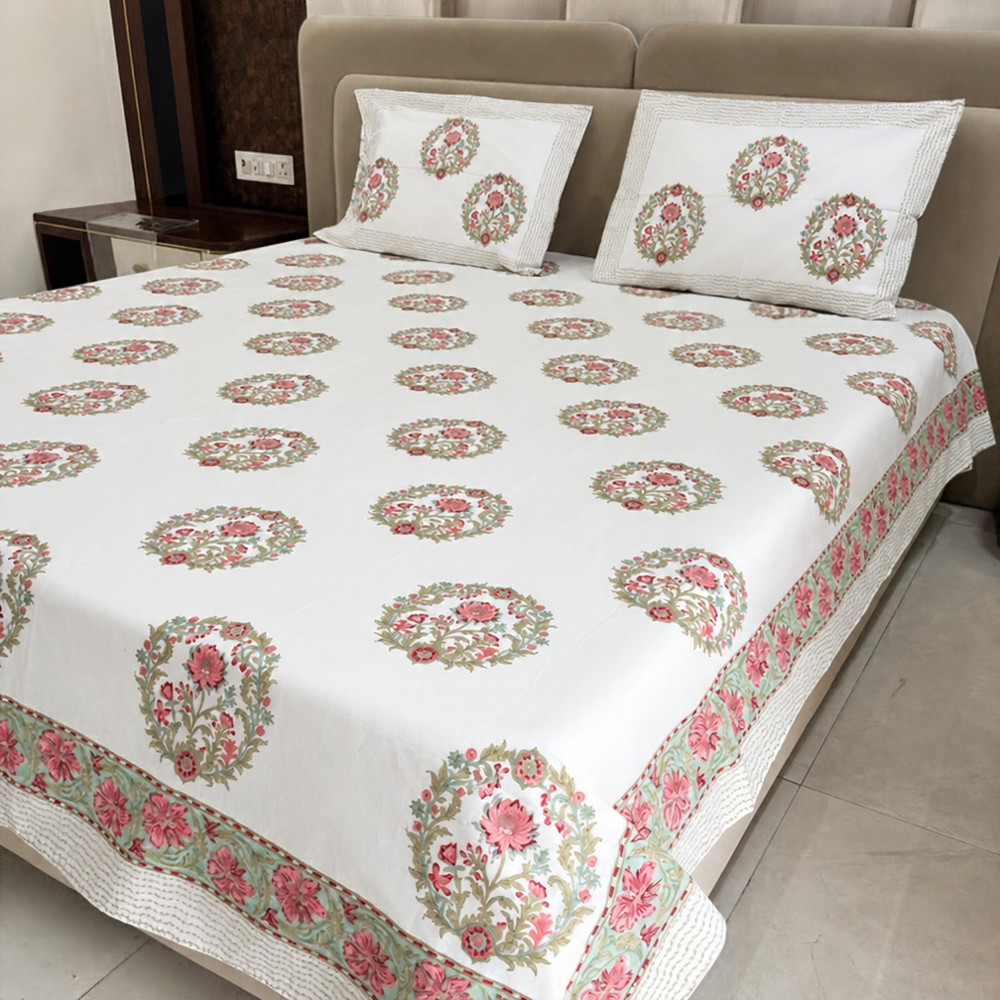 Pink City Mandal Hand Block Cotton Bedsheet