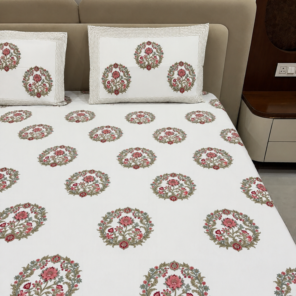 Pink City Mandal Hand Block Cotton Bedsheet