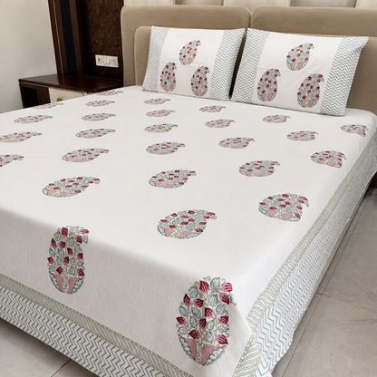 Pink City Paisley Set Hand Block Cotton Bedsheet