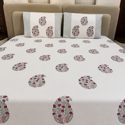 Pink City Paisley Set Hand Block Cotton Bedsheet
