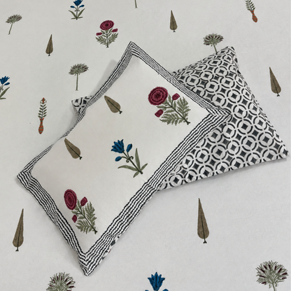 Rangrez Garden Ivory Floral Hand Block Cotton Bedsheet