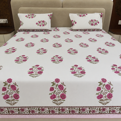 Rosevine Ivory Block Print Cotton Bedsheet