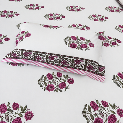 Rosevine Ivory Block Print Cotton Bedsheet