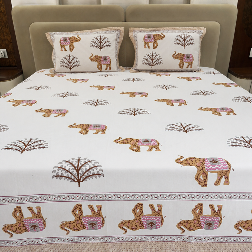Royal Hathi Block Print Cotton Bedsheet