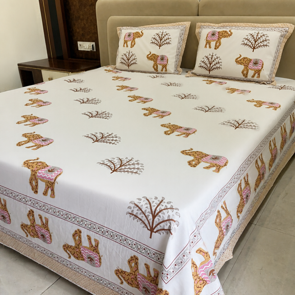 Royal Hathi Block Print Cotton Bedsheet