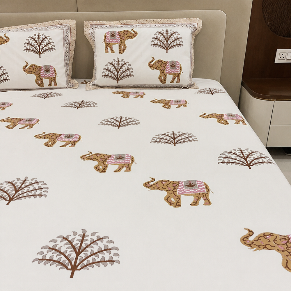 Royal Hathi Block Print Cotton Bedsheet