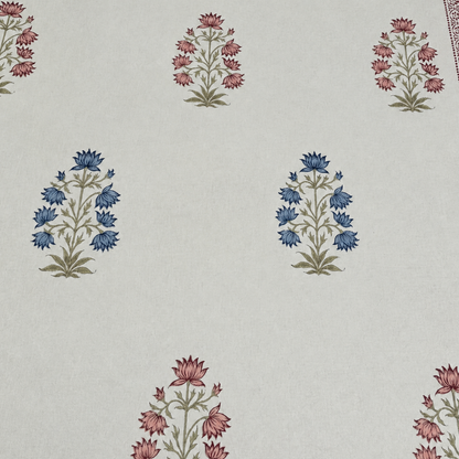 Sanganeri Pink & Blue Lotus Hand Block Cotton Bedsheet